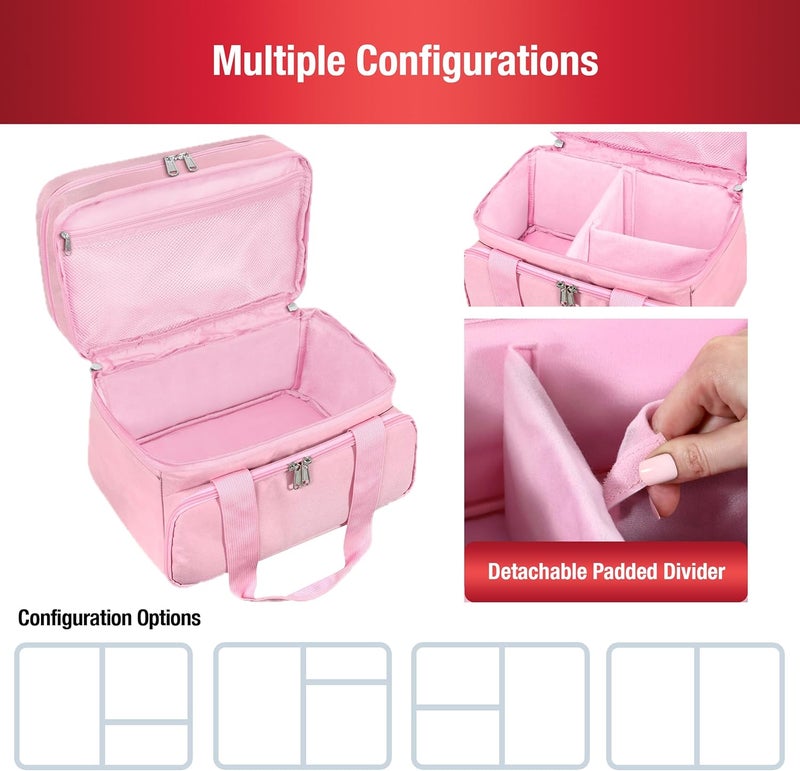 SINGER منظم ملحقات الخياطة (حقيبة فقط) - حقيبة تخزين خياطة محمولة بطبقتين | 2 حقيبة قابلة للفصل و 18 قسم، حقيبة كبيرة لمستلزمات الخياطة والحرف (وردي) - Image 3